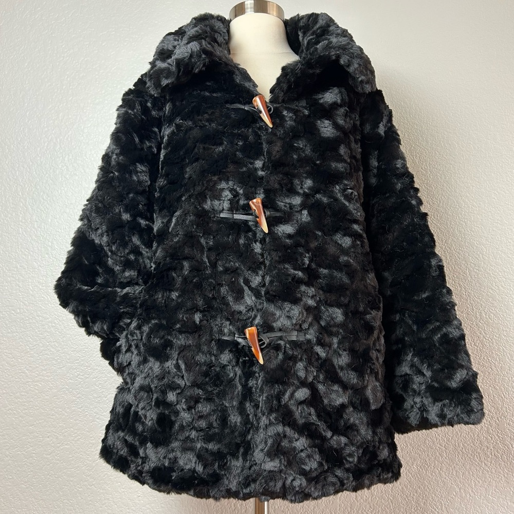 Teddy Jacket Coat Women's Black Faux Fur Soft & Cozy Satin Lined Size L/XL NWT